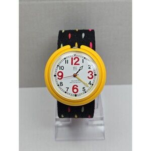 Vintage Retro Yess Yellow Watch New Battery Red Numbers Polka Dot Strap Funky